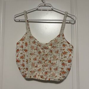 American Eagle Outfitters White Crop Tank with Pinky Red Floral Print